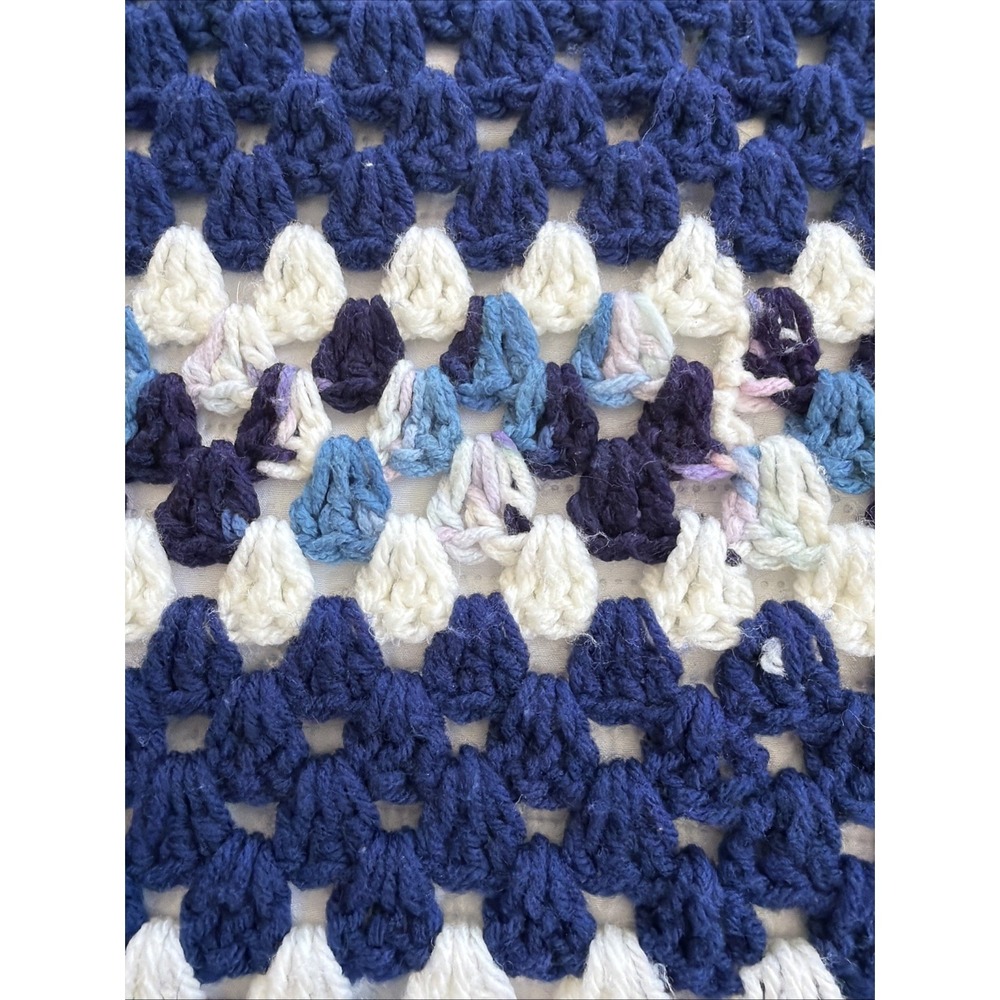 Vintage Hand Crochet Blue/white Small Throw Blanket 48in X 37in GWB002 - Picture 3 of 10